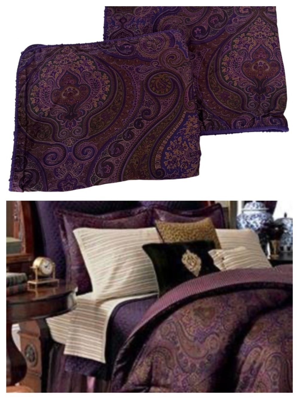 Lot (2) Ralph Lauren Chaps Preston Pillow Shams Cases Standard Purple Paisley